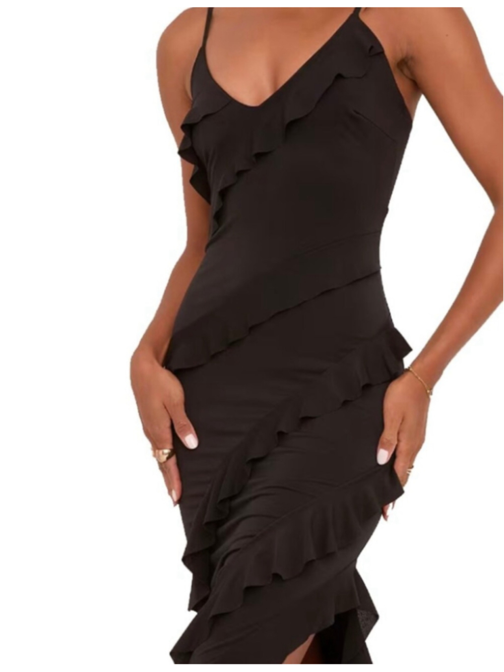Sincerely Jules Black Ruffle Bodycon Maxi Dress XL - Picture 2 of 9